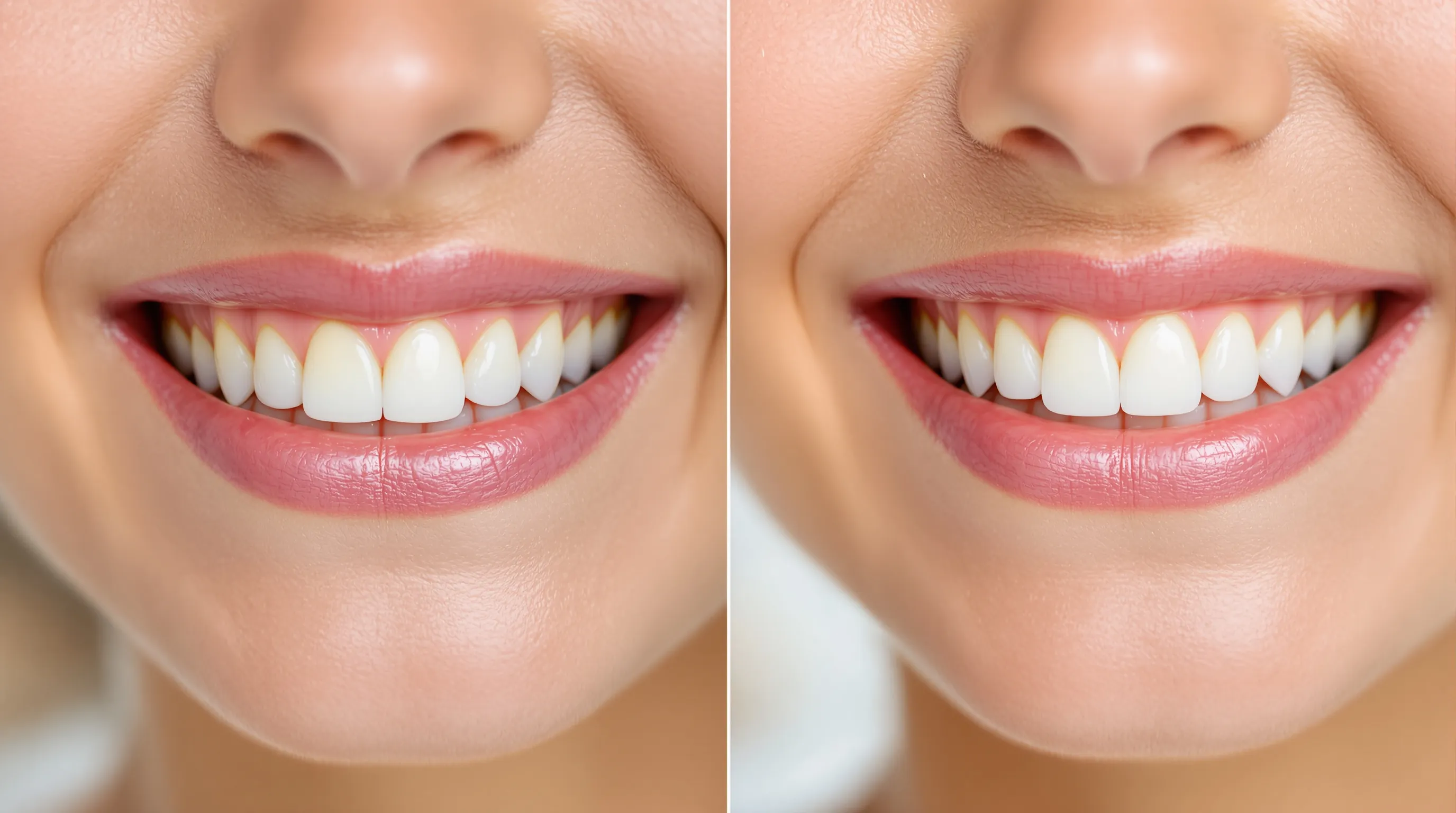 Before and after conservative cosmetic dental treatment showing composite bonding on two chipped teeth