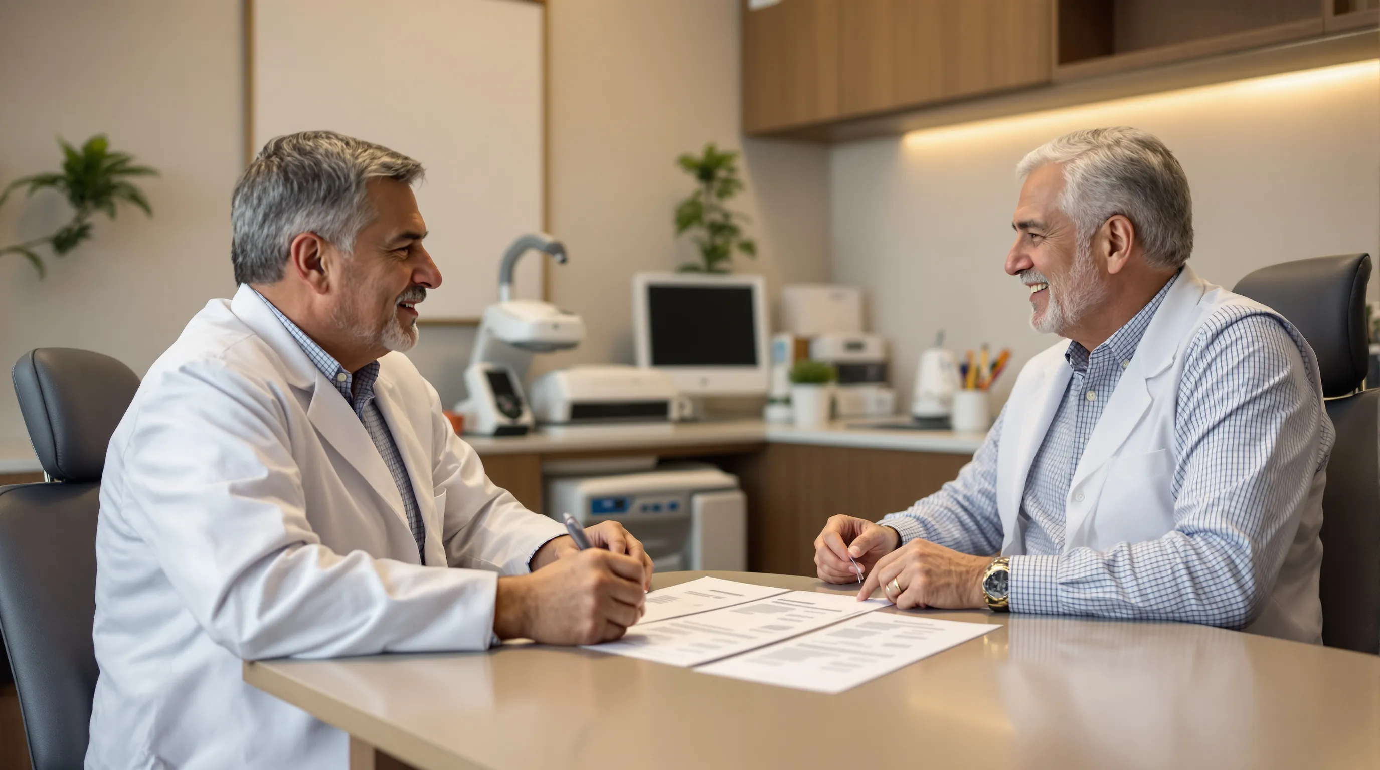 Patient reviewing All-on-4 dental implant quotes with a dentist in a modern NJ dental office