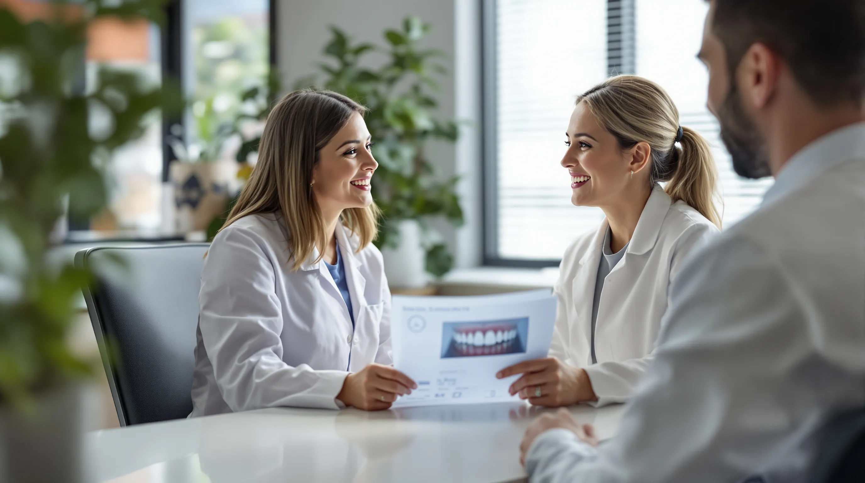 Dentist reviewing a cosmetic treatment plan with a patient at Imagine Advanced Dental Arts