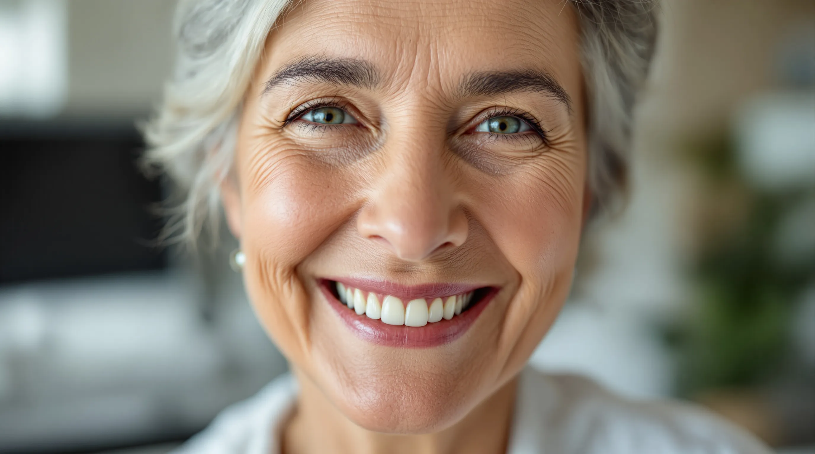 Patient smiling confidently after five years with mini-implant dentures at Imagine Advanced Dental Arts